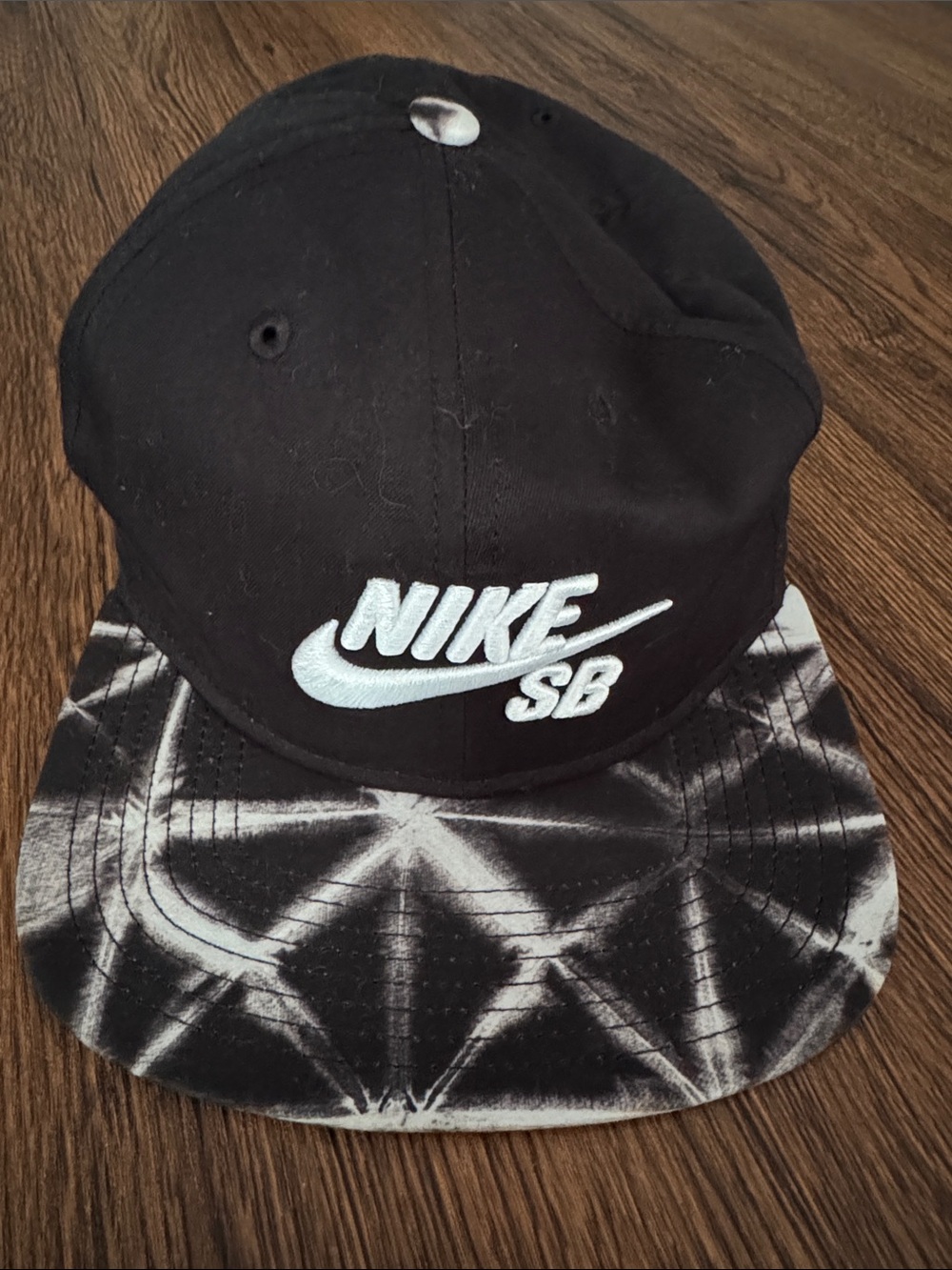 Nike Black Snapback with Black & White Tie-Dye Brim
